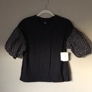 Woven Mix Puff Sleeve Tee